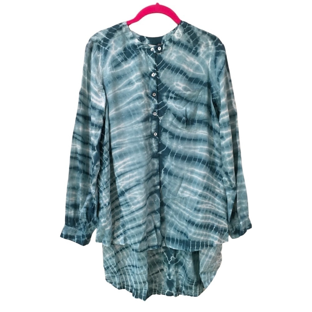 Casual stdio womens tie dye ombre long slevee top blouse green Size S NWT.